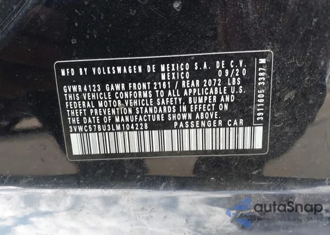 2020 Volkswagen Jetta 1.4T R-Line/1.4T S/1.4T Se из США, поврежденный, VIN 3VWC57BU3LM104228